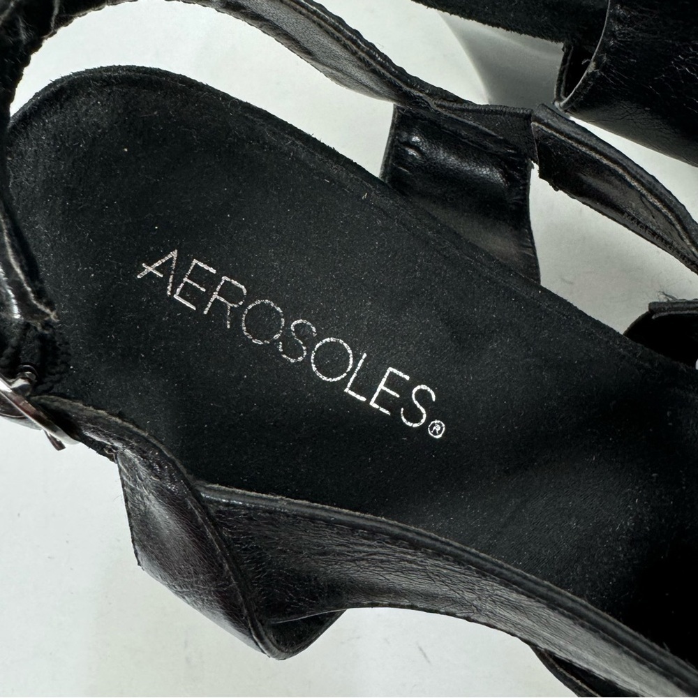 Aerosoles Black Open Peep Toe Heels Goth Minimalist - Picture 4 of 9